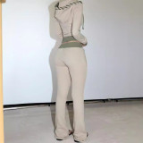 Contrast Color Patchwork Hooded Knits Pants Suit XMCS-CS008787