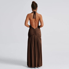 Halterneck V Neck Split Maxi Dress GYME-K24D48546