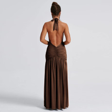 Halterneck V Neck Split Maxi Dress GYME-K24D48546