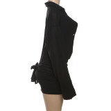 Solid Color Long Sleeve Shirt Two Piece Skirts Set GYME-K24D61624