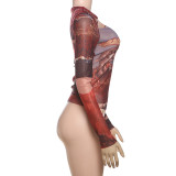 Long Sleeve Mesh Print T Shirt DLSF-K24L59634