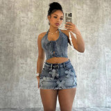 Cross Stitch Embroidered Denim Two-Piece Skirt Set XMCS-CS2024319028