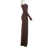 One Shoulder Long Sleeve Maxi Dress GYME-K24D58051