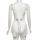 Sexy Tie Up Sling Nightgown Solid-color Shorts Set DLSF-K23S42161