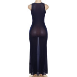 Mesh See Through Sleeveless Maxi Dress GYME-K23D31809