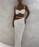 Solid Color Small Vest Long SKirt Two Piece Set GYME-K24D60325