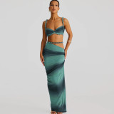 Solid Color Small Vest Long SKirt Two Piece Set GYME-K24D60325