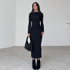 Long Sleeve O Neck Solid Maxi Dress GYME-K23D37748