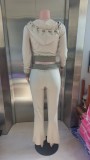 Contrast Color Patchwork Hooded Knits Pants Suit XMCS-CS008787