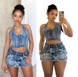 Cross Stitch Embroidered Denim Two-Piece Skirt Set XMCS-CS2024319028