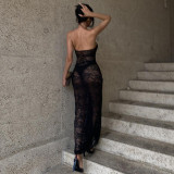 Wrap Chest Lace See Through Maxi Dress GYME-K23D32297