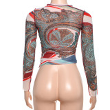 Long Sleeve Mesh Print T Shirt DLSF-K24L59634