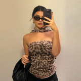 Sexy Leopard Print Wrap Chest Tops With Scarf GYME-K24L45813