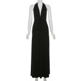 Halterneck V Neck Split Maxi Dress GYME-K24D48546