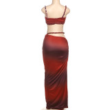 Solid Color Small Vest Long SKirt Two Piece Set GYME-K24D60325