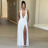 Halterneck V Neck Split Maxi Dress GYME-K24D48546