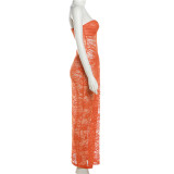 Wrap Chest Lace See Through Maxi Dress GYME-K23D32297