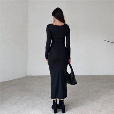 Long Sleeve O Neck Solid Maxi Dress GYME-K23D37748