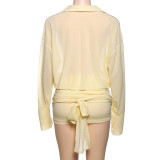 Solid Color Long Sleeve Shirt Two Piece Skirts Set GYME-K24D61624