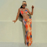 Print Pearl Chain Backless Halterneck Maxi Dress GYME-K24D61483