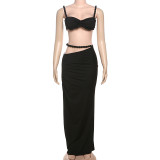Solid Color Small Vest Long SKirt Two Piece Set GYME-K24D60325