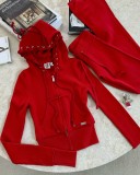 Contrast Color Patchwork Hooded Knits Pants Suit XMCS-CS008787