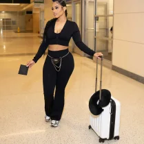 Solid Color Sport Long Sleeve Tops Vest Three Piece Pants Set XMCS-CS2024625047