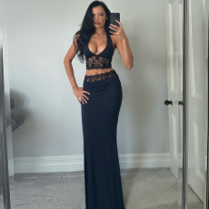 Sexy Halterneck Sling Vest Long Skirts Lace Suit GYME-K24S50042