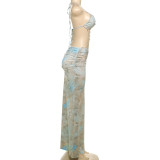 Print Pearl Chain Backless Halterneck Maxi Dress GYME-K24D61483