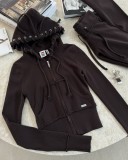 Contrast Color Patchwork Hooded Knits Pants Suit XMCS-CS008787