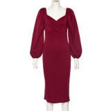 Bubble Sleeve Backless Midi Dress GYME-D1735138