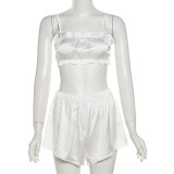 Sexy Tie Up Sling Nightgown Solid-color Shorts Set DLSF-K23S42161