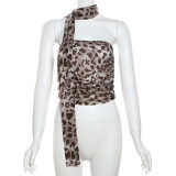 Sexy Leopard Print Wrap Chest Tops With Scarf GYME-K24L45813