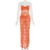 Wrap Chest Lace See Through Maxi Dress GYME-K23D32297