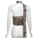 Sexy Leopard Print Wrap Chest Tops With Scarf GYME-K24L45813