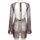 Flare Sleeve Sexy Backless Mini Dress GYME-K20D09320