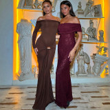 One Shoulder Long Sleeve Maxi Dress GYME-K24D58051