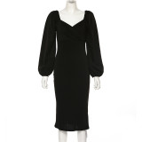 Bubble Sleeve Backless Midi Dress GYME-D1735138