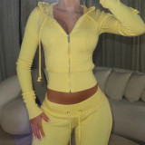 Contrast Color Patchwork Hooded Knits Pants Suit XMCS-CS008787