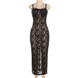 See Through Lace Sling Maxi Dress GYME-K23D29519