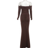 One Shoulder Long Sleeve Maxi Dress GYME-K24D58051
