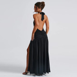 Halterneck V Neck Split Maxi Dress GYME-K24D48546