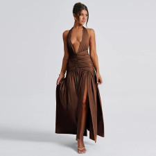 Halterneck V Neck Split Maxi Dress GYME-K24D48546
