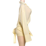 Solid Color Long Sleeve Shirt Two Piece Skirts Set GYME-K24D61624