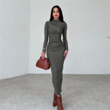 Long Sleeve O Neck Solid Maxi Dress GYME-K23D37748