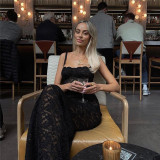 See Through Lace Sling Maxi Dress GYME-K23D29519