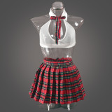 Sexy See Through Tops Plaid Skirt Suit GNZD-Q01084J
