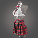 Sexy See Through Tops Plaid Skirt Suit GNZD-Q01084J