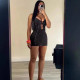 Sexy Sling Solid Color Hollow Out Mini Dress XMCS-CS20242357