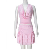 Hollow Out SleevelessTop And Cake Skirt Two-Piece Set GNZD-51659SBD